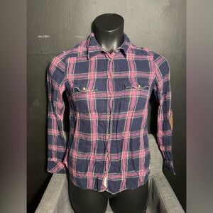 Plaid Button-Up Shirt in Blue and Pink 8